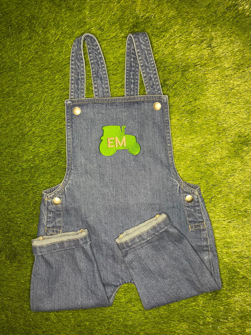 Denim Dungarees with tractor embroidery