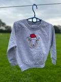 Christmas Sweatshirt Embroidered With Animal Santa Hat Design