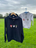 Matching Baby/Toddler/Adult Christmas 1/4 zip Sweatshirt Embroidered With 3 Animal Santa Hat Design