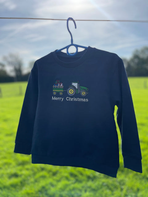 Children's Christmas Sustainable Sweatshirt Embroidered With Tractor & Trailer design