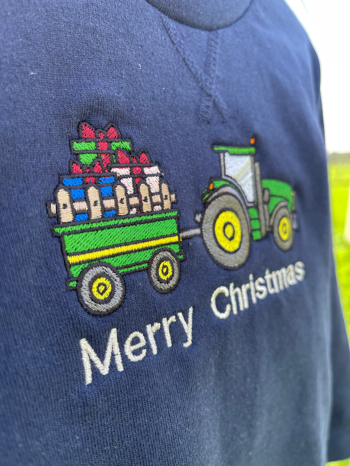 Children's Christmas Sustainable Sweatshirt Embroidered With Tractor & Trailer design