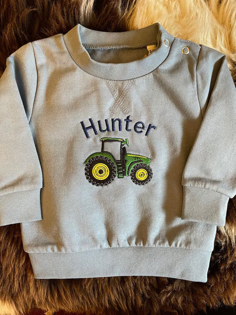 Kids sustainable Sweatshirt Embroidered with Tractor & Name