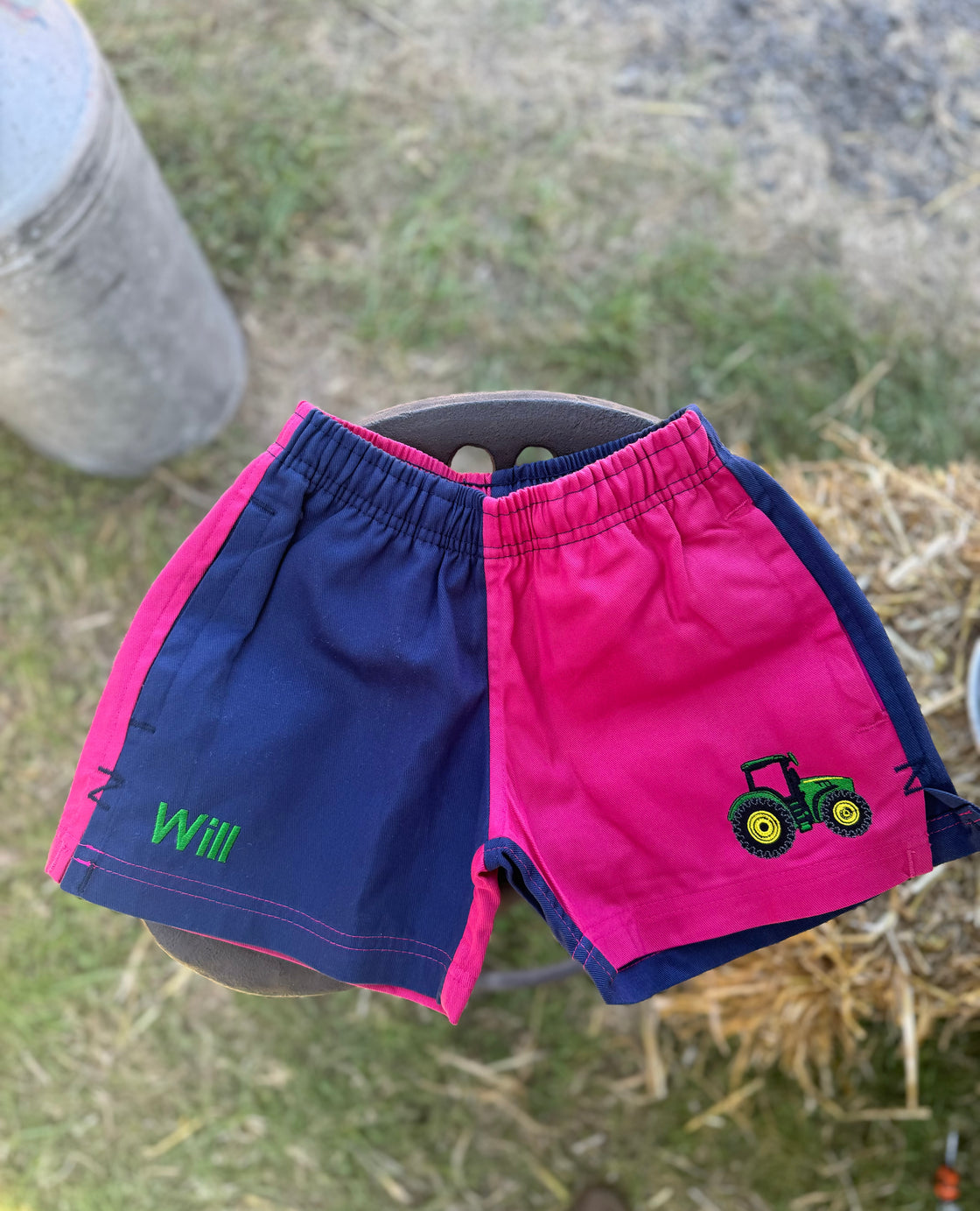Children's Pink & Navy Shorts with Animal/Tractor Design