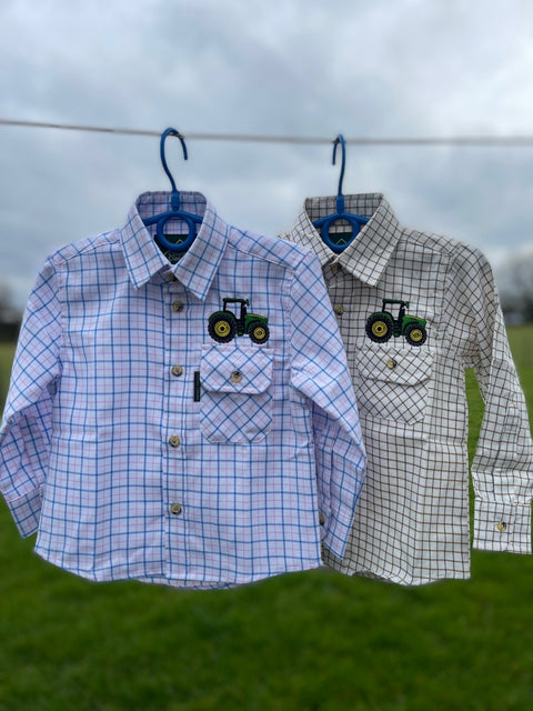 Shirt Embroidered With Tractor Or Animal Design