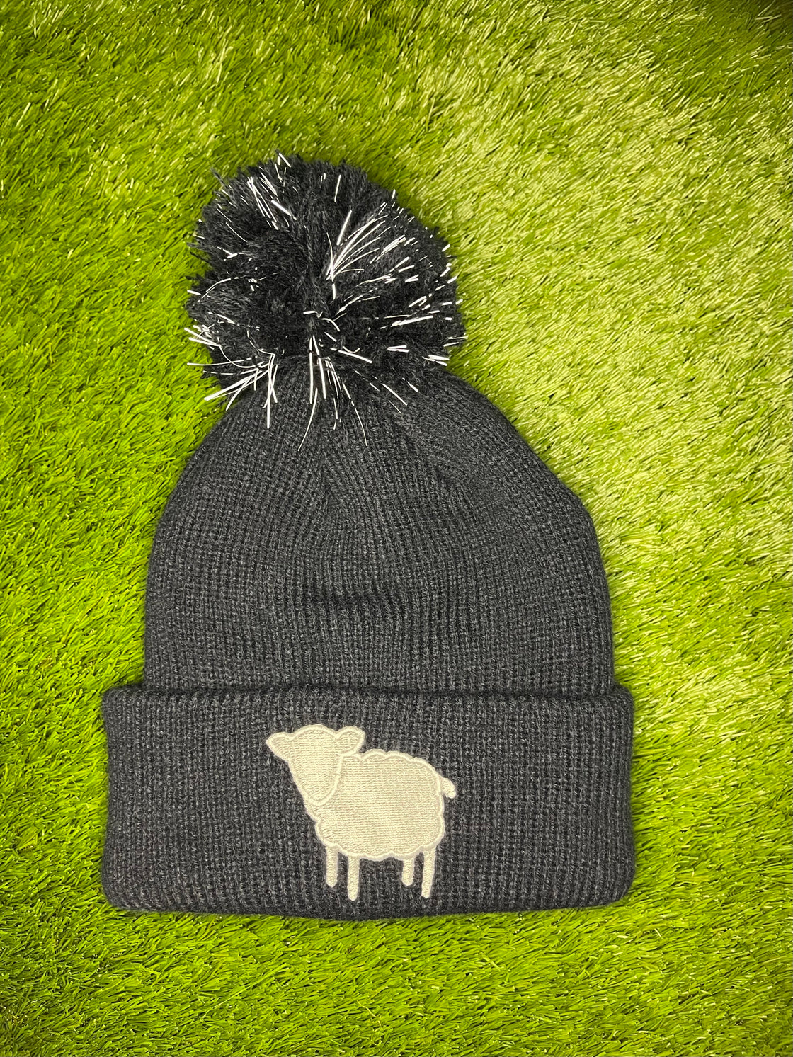 Reflective Bobble Hat Beanie with sheep embroidery