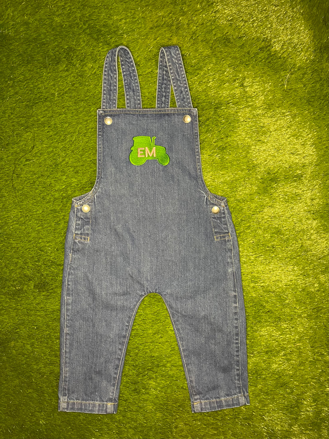 Denim Dungarees with tractor embroidery