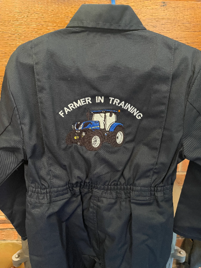 Embroidered Farmer In Training Overalls - Blue Tractor